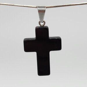 Stainless Steel Black Onyx Cross Pendant 2 Inch